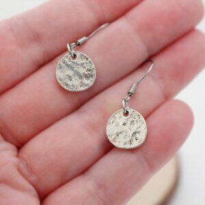 Small Silver Hammered Disc Earrings - Handmade & Hypoallergenic